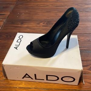 Black rhinestone platform heels